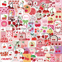 90 Waterproof Pink Heart Cherry Cartoon Sticker Luggage Diary Booklet