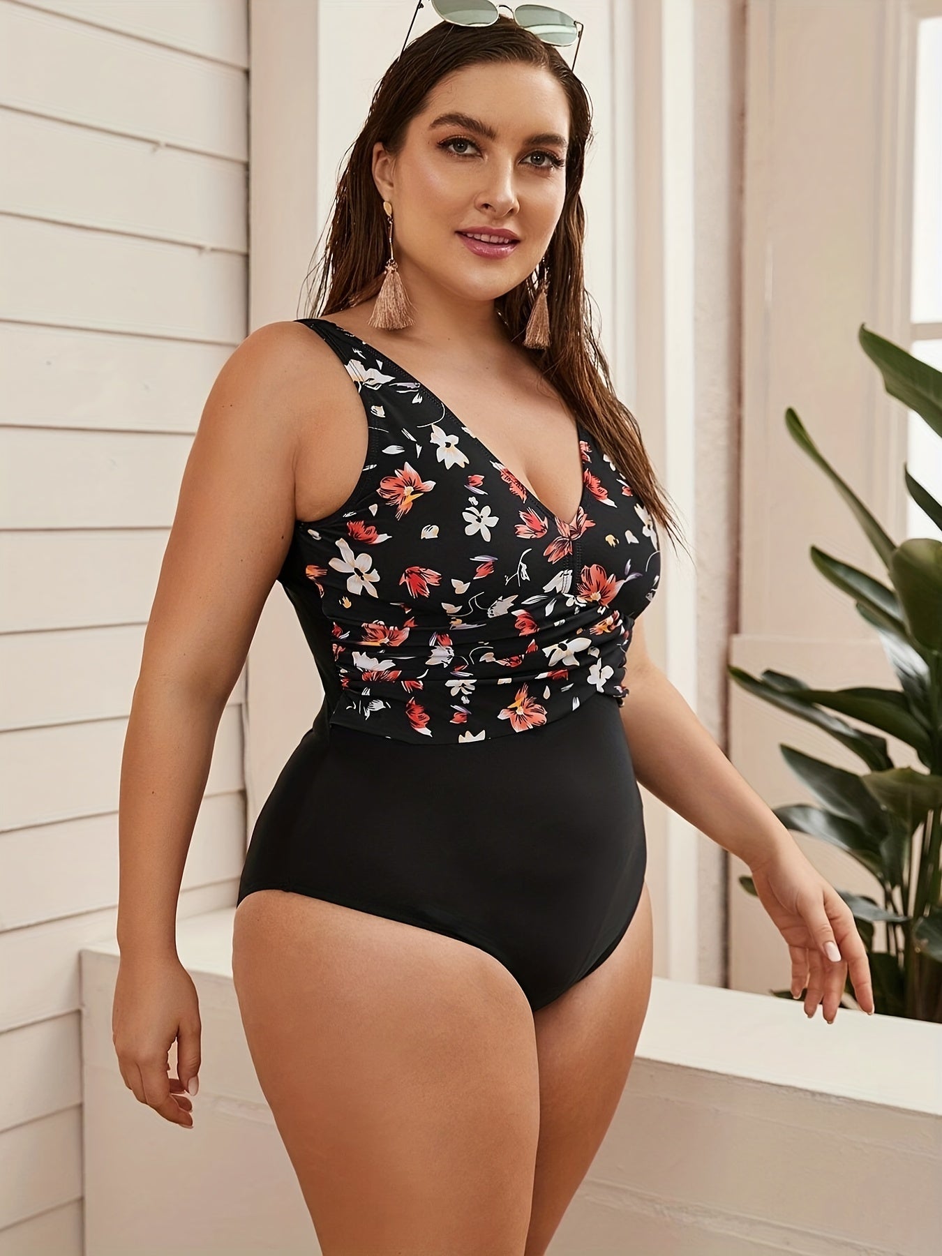Floral Print One Piece Swimsuit