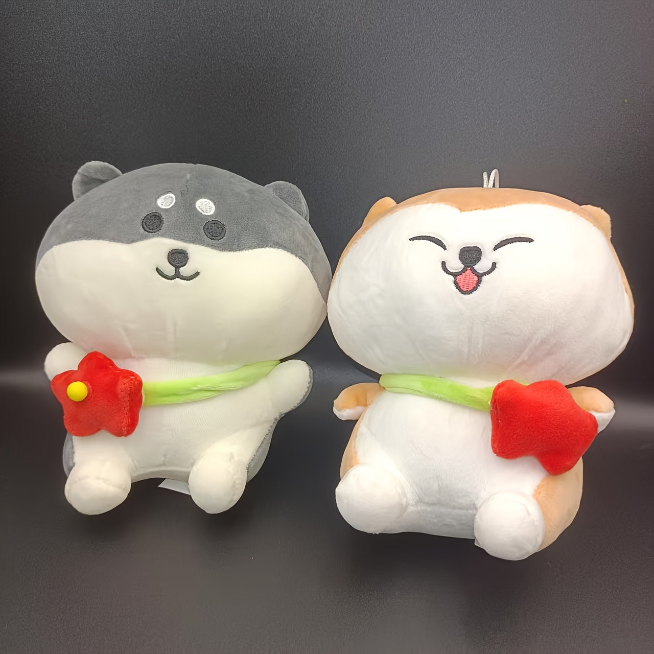 2pcs Husky Shiba Inu Plush Toy Chubby Puppy Doll with Yellow Bone Soft Fabric