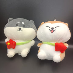 2pcs Husky Shiba Inu Plush Toy Chubby Puppy Doll with Yellow Bone Soft Fabric
