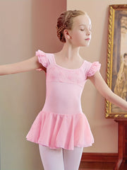Girls 93 6 Cotton Short Sleeve Leotard Ruffle Trim Dance Suit