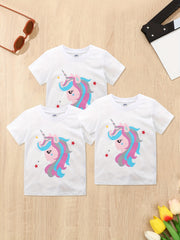3pcs Pony Print Short Sleeve T shirt Set for Girls