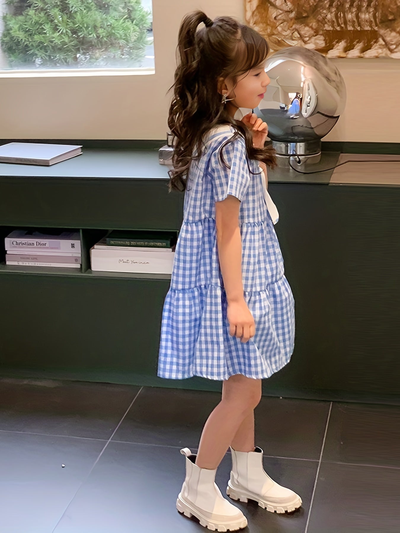 Girls Plaid Dress Short Sleeve Casual Cotton Kids Summer Clothing