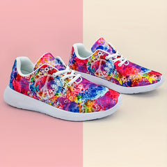 Peace And Flower Print Soft Running Shoes Casual Outdoor Sneakers