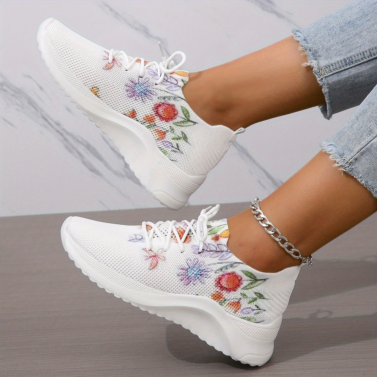 Women's Floral Print Sock Shoes Low Top Lightweight Running Shoes