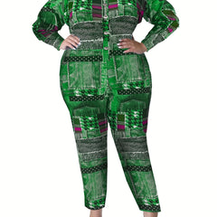 Sexy Jumpsuit Women's Plus Patchwork Print Button Up Long Sleeve