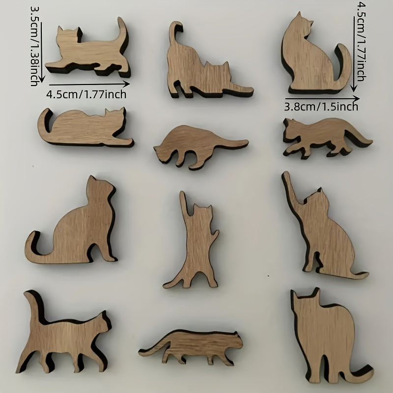 12pcs Wooden Cat Desktop Stacking Game Toys Adult Building Blocks