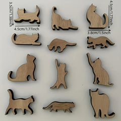 12pcs Wooden Cat Desktop Stacking Game Toys Adult Building Blocks