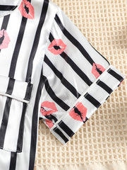 Girls Lip Print Satin Pajama Set