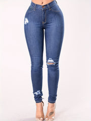 Ripped High Rise Skinny Jeans With Pockets