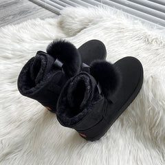 Plush Snow Boots Round Toe Bowknot Ankle Boots Women's Footwear