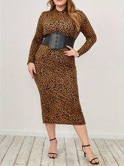 Leopard Print Mock Neck Bodycon Dress