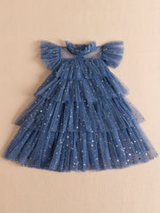 Star Sequin Tutu Dress Girls Tunic Flying Sleeve Dress For Party