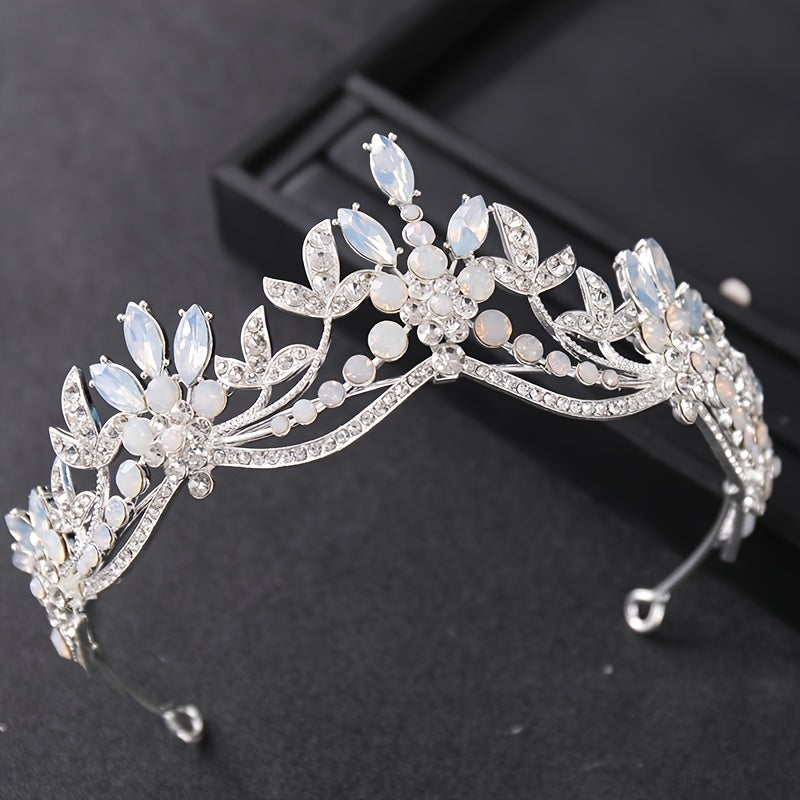 Pastel Night Sky Tiara Moonstone Rhinestones Clear & Milky Rhinestone Tiara