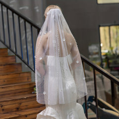 Baroque Wedding Veil With Comb Bride Floral Faux Pearl Long Veil