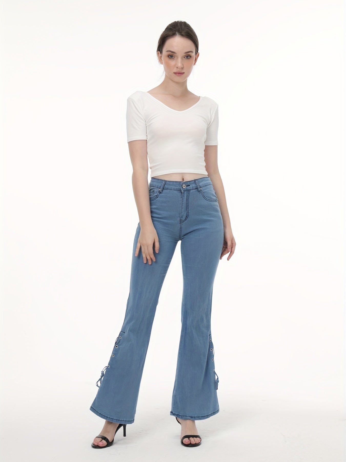Lace Up Side Bell Bottom Jeans Women's Denim Jeans