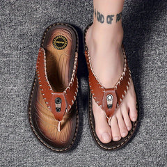 Men's PU Leather Thong Sandals Casual Flip flops