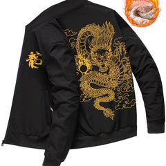 Vintage Oriental Dragon Print Zip Up Jacket