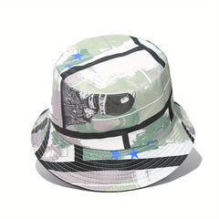 Unisex Sunshade Bucket Hat with Cartoon Pattern for Climbing Fishing