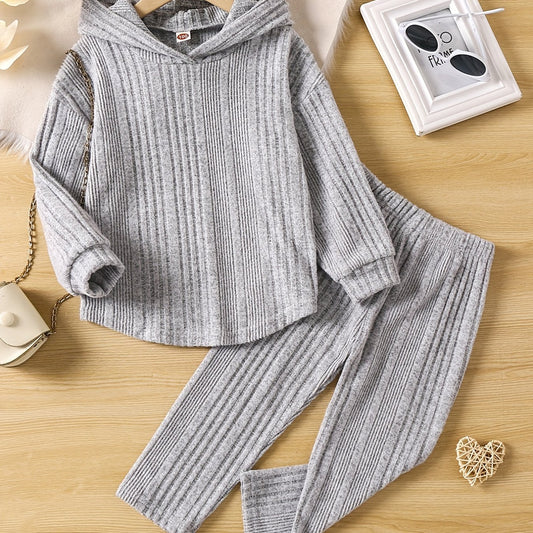 Girl's Ribbed Hoodie & Pants Set for Spring Fall