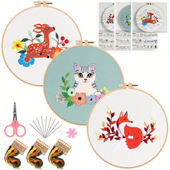5pcs Animal Embroidery Kit with Hoop 20.07cm