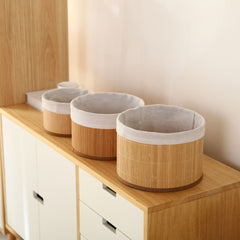 3pcs Bamboo Woven Round Storage Basket Green Flow