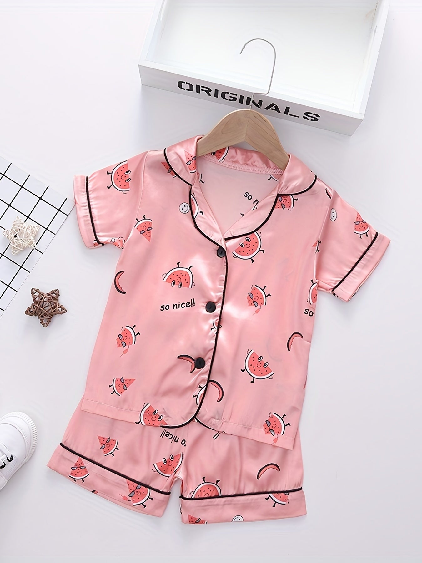 Toddler Girls Watermelon Graphic Pajama Set Short Sleeve Top & Shorts