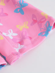 One Piece Girls Butterfly Swimsuit, Short Sleeves, Zipper