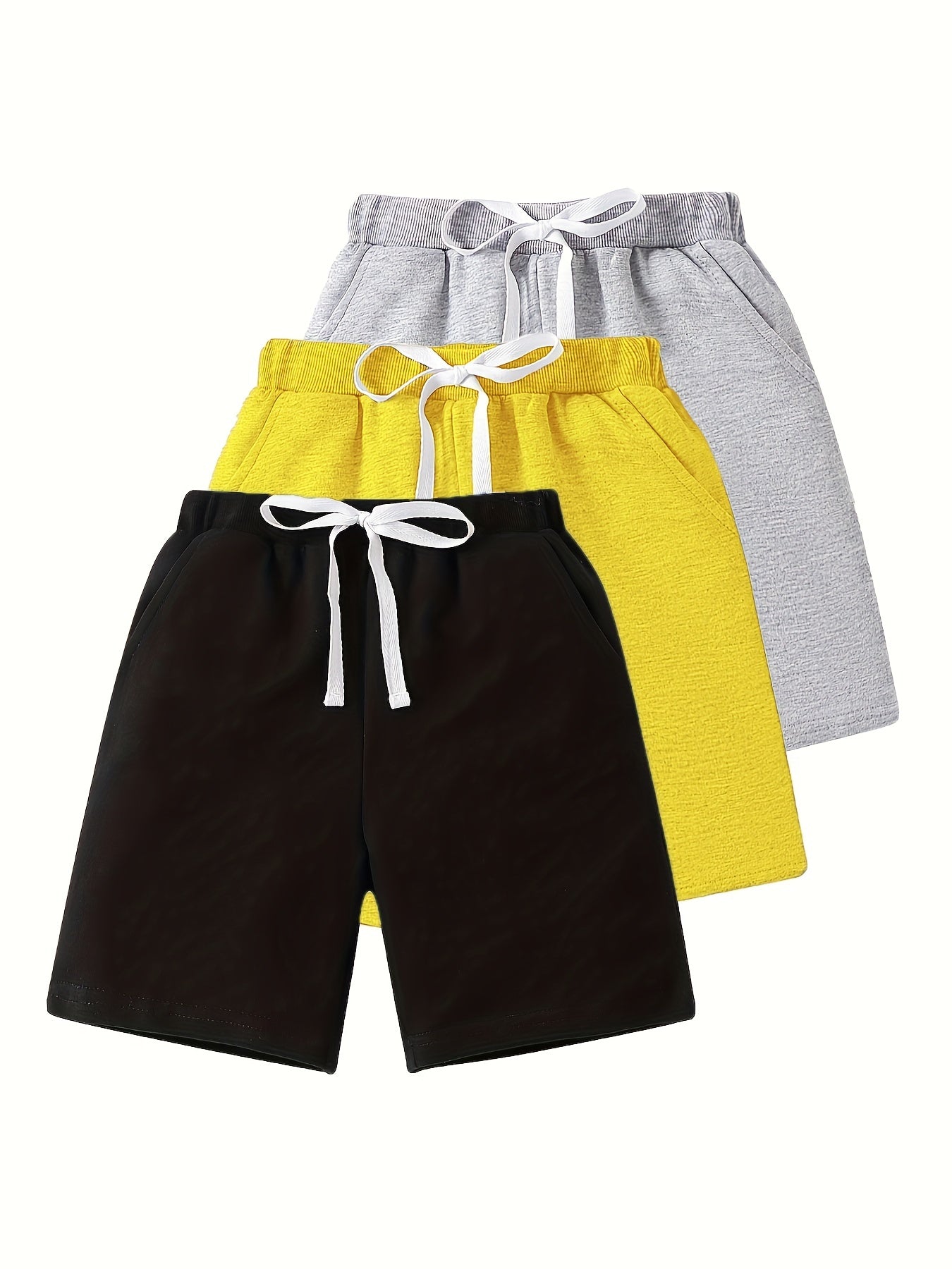 3pcs Boys Solid Cotton Shorts Quick drying Drawstring Shorts