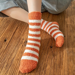 6 Pairs Striped Print Fuzzy Socks Comfy & Warm Mid Tube Socks