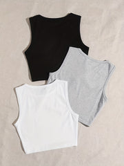 Set of 3 Y2K Graphic Print Crop Tank Tops