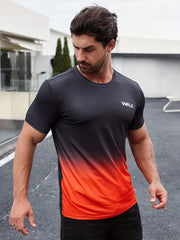Gradient Short Sleeves Crew Neck Pullover Shirt for Men - Quick Dry Tee