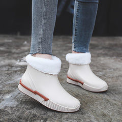 Women's Plush Lined Platform Rain Boots Waterproof Slip On Shoes