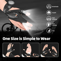 Waterproof LED Light Fingerless Glove USB Rechargeable