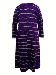 Striped Long Sleeve V Neck Maxi Dress With Pockets