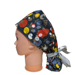 Colorful Cartoon Print Scrub Cap Nurse Hat Elastic Lace Up Working Hat