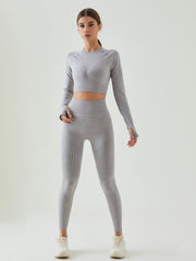 2pcs Yoga Set: Long Sleeve Top & High Waist Leggings, Women's Activewear