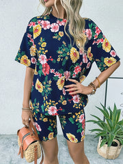 Floral Print Two piece Set Casual Short Sleeve Loose T shirt & Shorts