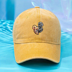 Skull Bear Print Baseball Cap Washed Distressed Vintage Cartoon Dad Hat Unisex