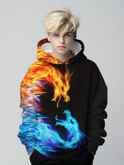 Boy's Fire Dragon Print Hoodie Kid's Hooded Sweatshirt