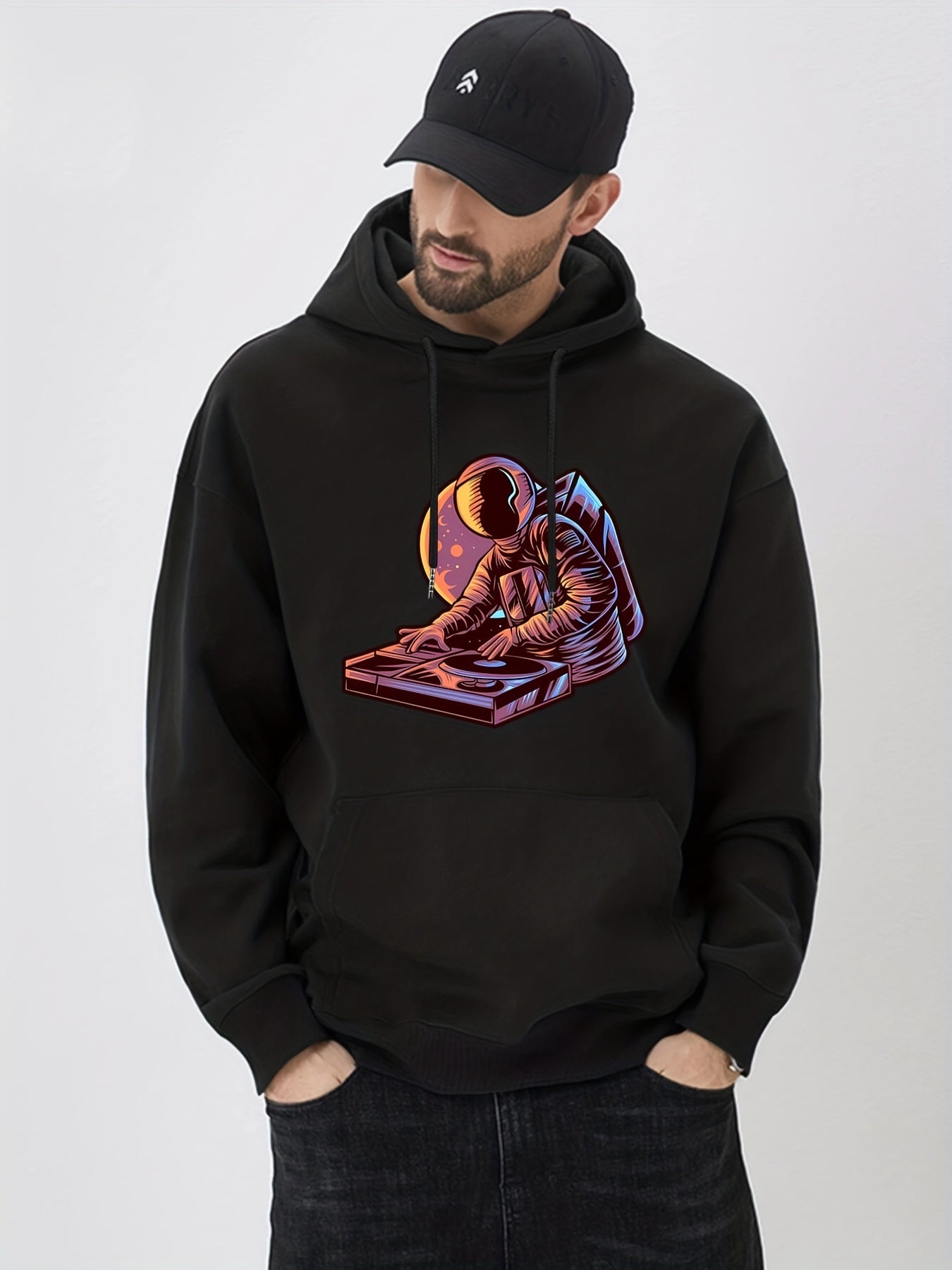 Anime Astronaut DJ Print Hoodie - Men's Graphic Pullover Hoodie
