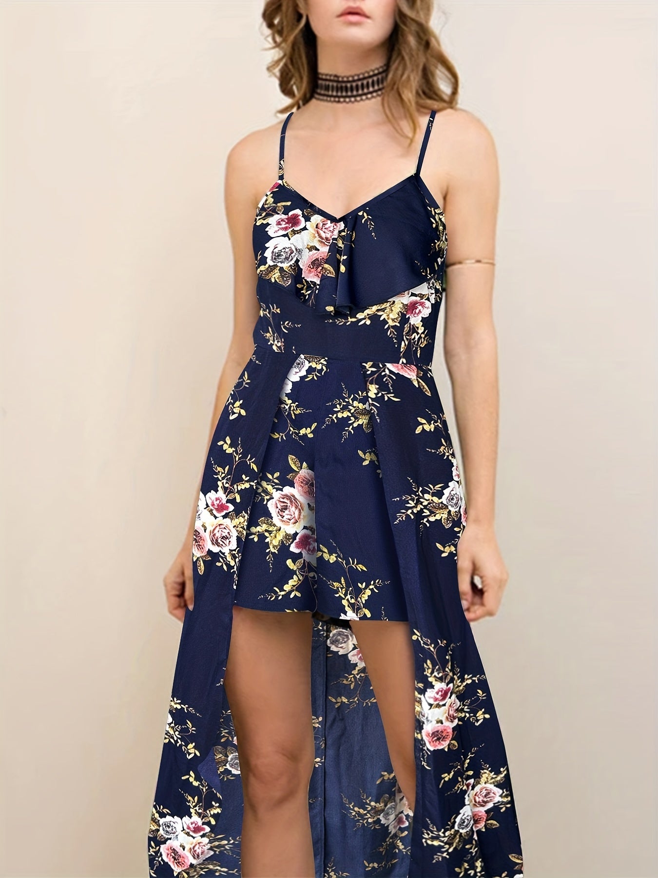 Boho Floral Spaghetti Jumpsuit With Overskirts