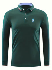 Sailboat Print Men's Lightweight Long Sleeve Polo Shirt