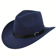 Vintage Cowboy Hat Classic Rolled Brim Fedora Cap Solid Felt Hat