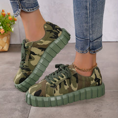 Women's Lace Up Thick Sole Canvas Shoes Non slip Board Shoes