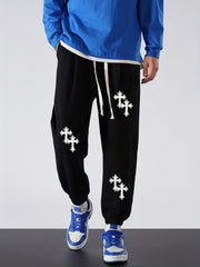 Cross Print Men's Drawstring Sweatpants With Pockets