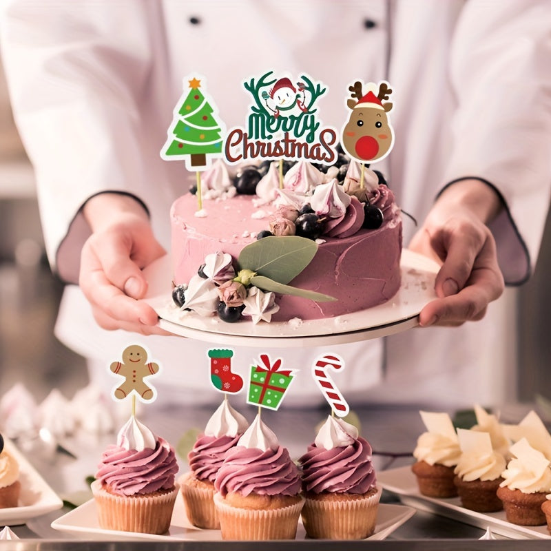 15pcs Christmas Cake Paper Decoration Inserts Party Set