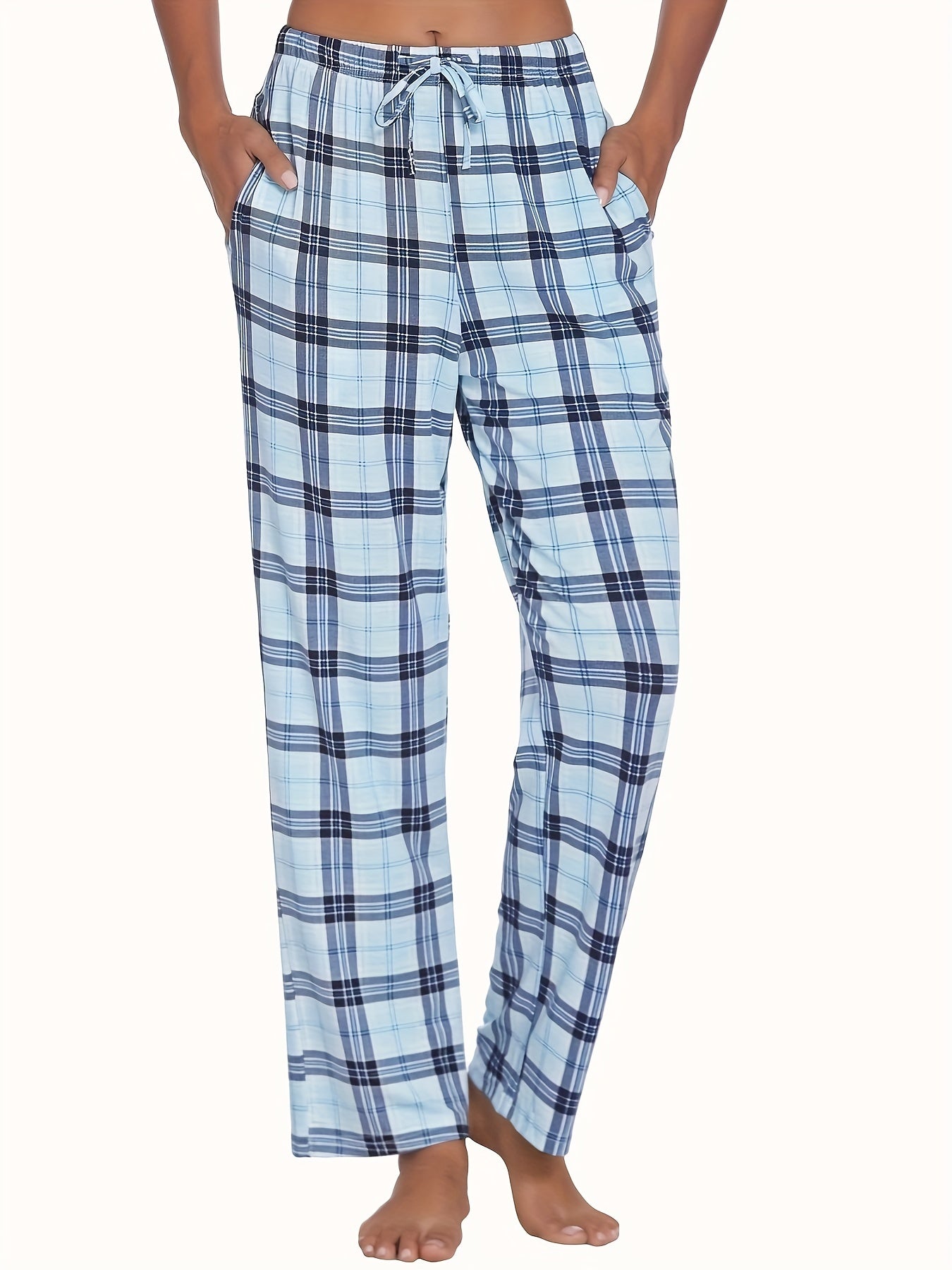 Plaid Sleep Bottoms Drawstring Waistband Pants