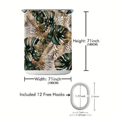 Leaf Print Shower Curtain 71x71in with Hooks