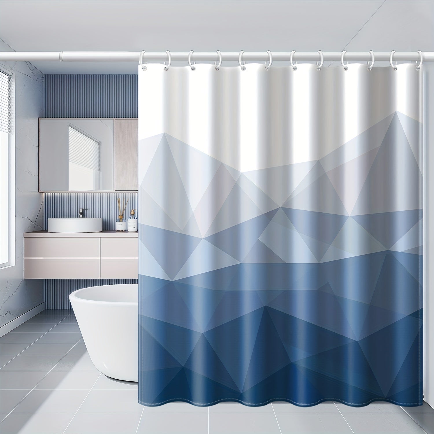 Gradient Geometric Shower Curtain Waterproof Polyester Bath Curtain with Hooks